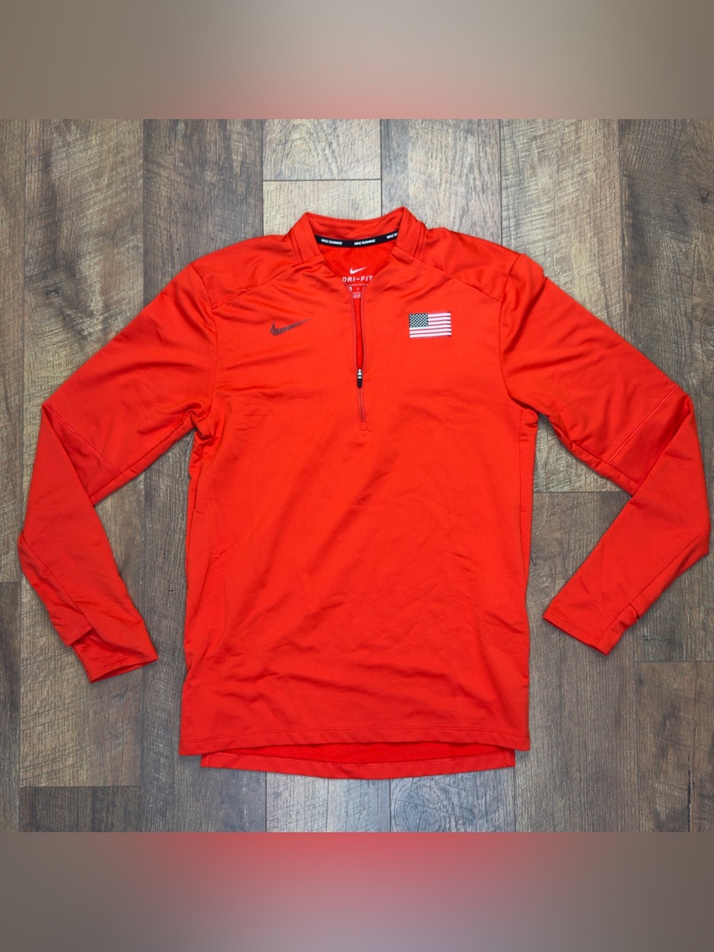 Nike Running USA 1/4 Zip Long Sleeve Dri-Fit Pullover Red Men’s Sma Athletic Top